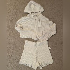 NWT Cream Knit Hoodie and Shorts Set